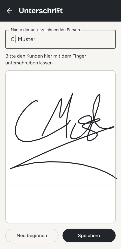 Unterschrift mit dem Finger