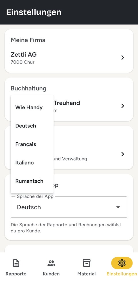 Sprache der App wählen